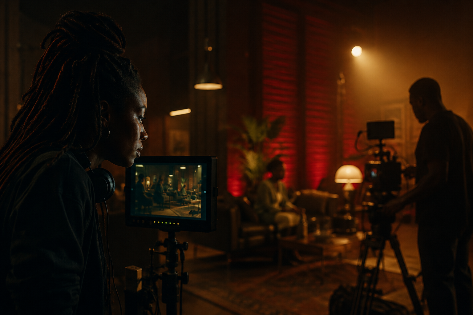 Cena conceptual de direção e acompanhamento de uma produção audiovisual